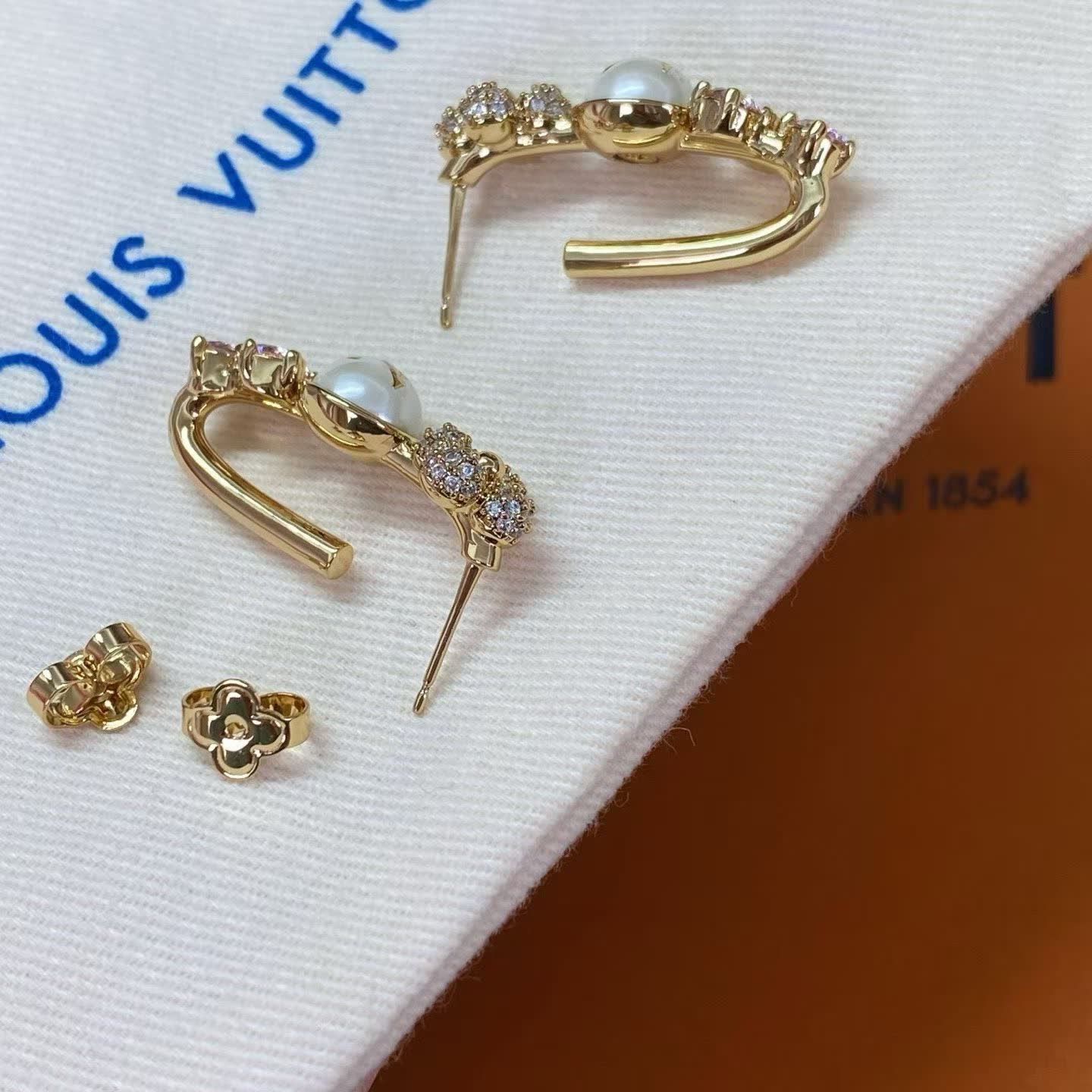 Louis Vuitton Gold Tone Earrings with Crystal Accents